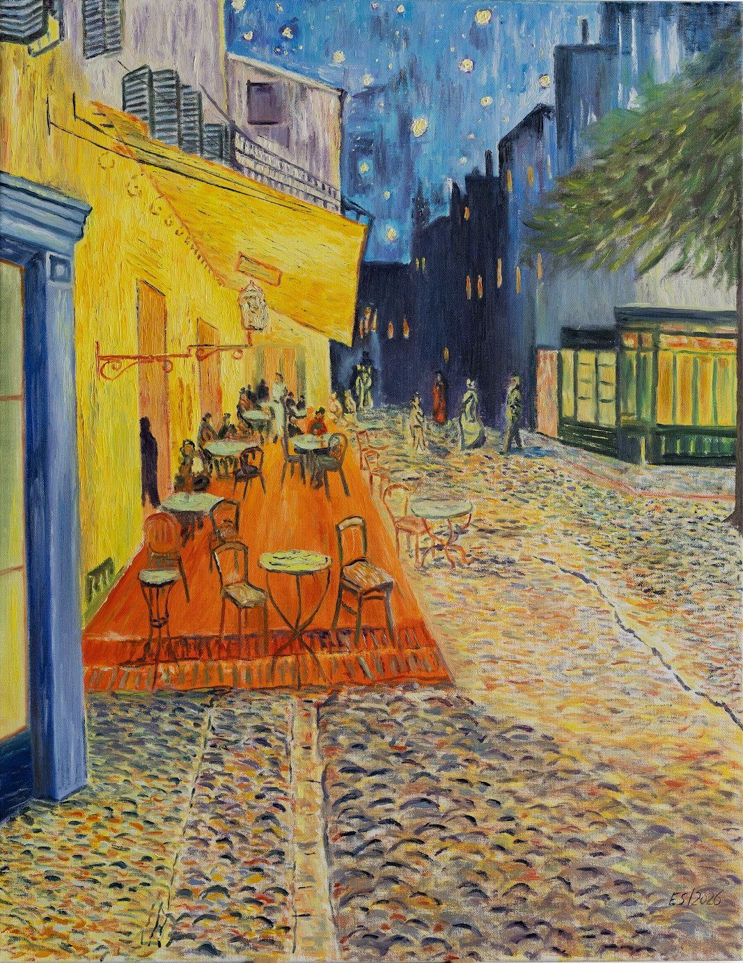 Caféterrasse — Erwin Spicher, Inspiriert von Vincent van Gogh · „Caféterrasse am Abend“, 1888